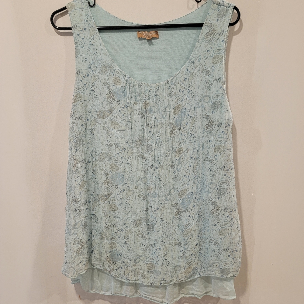 Carla Conti Silk Tank Medium In Blue Paisley Pattern